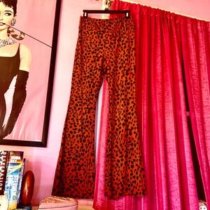 No Boundaries Red Orange Cheetah Print Flare Stretch Leggings Women’s Lg (11-13)